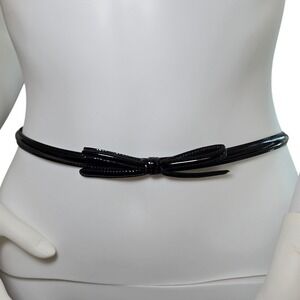Prada Womens Black Patent Leather Skinny Bow Belt Silver Buckle Italy 27-30in